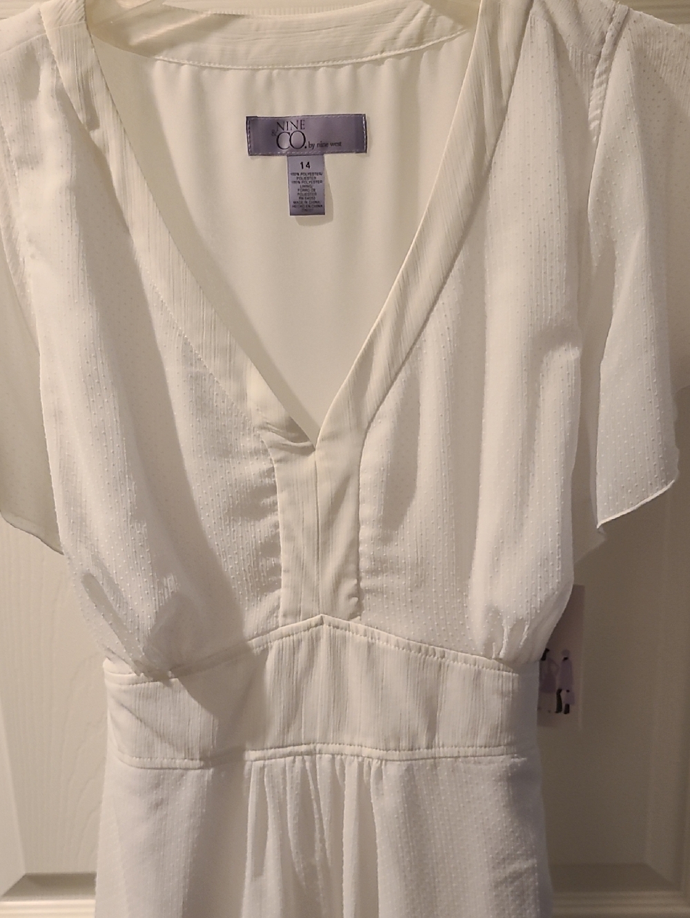 Nine & Co. White V-Neck Flutter Sleeve Blouse